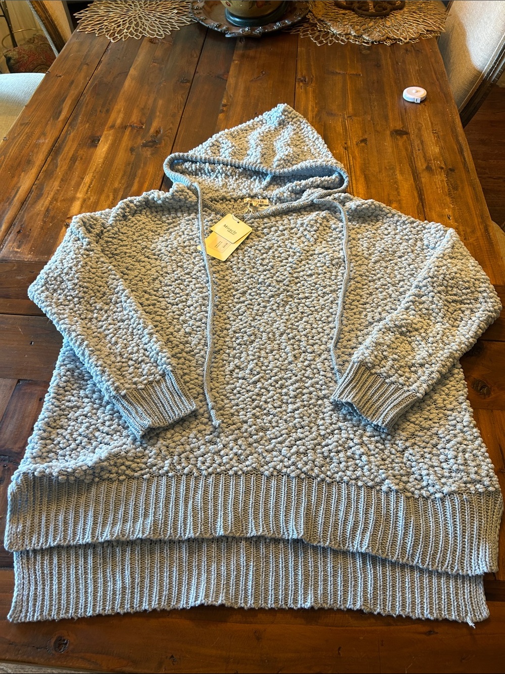 Miracle  Textured Hooded Sweater - Pale Blue